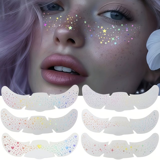 Waterproof glitter temporary tattoos, stars, butterflies, party stage performance freckle stickers, makeup face stickers 1/6pcs