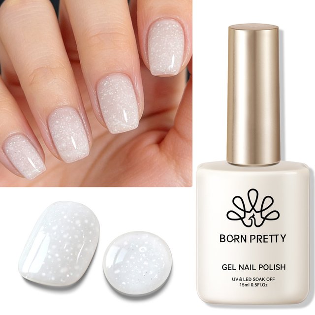 BORN RRETTY 15ml Milky White Glitter Gel Nail Polish Pink Apricot Glitter Sequins Long Lasting Soak Off UV LED Varnish Manicure