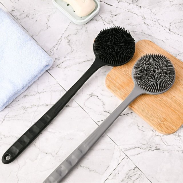 Silicone Back Scrubber Long Handle Bath Brush Double Sided Body Washer Shower Skin Exfoliator Massage Brush Deep Clean Bath Tool