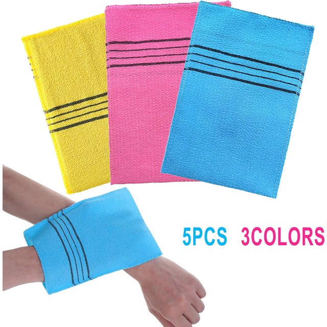 5Pcs Shower Bath Scrub Glove Korean Exfoliating Body Scrubs Shower Towels Wash Cloth Portable For Adults Coarse Grain Brush