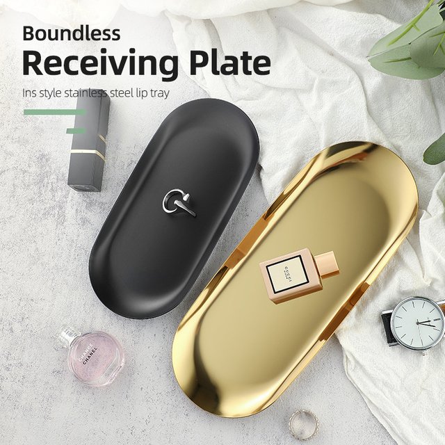 Manufacturers Directly Supply Ins High Appearance Level Stainless Steel Jewelry Plate Cosmetics Metal Plate Oval Tray Wholesale