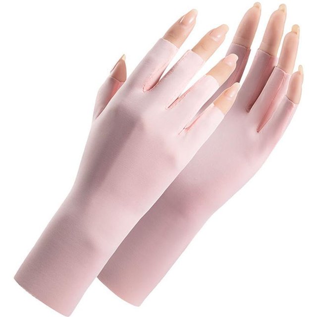 Summer Women's Cool Ice Silk Sun Protection Gloves Anti-UV Fingerless Gloves Half Fingers Sunscreen Breathable Driving Gloves