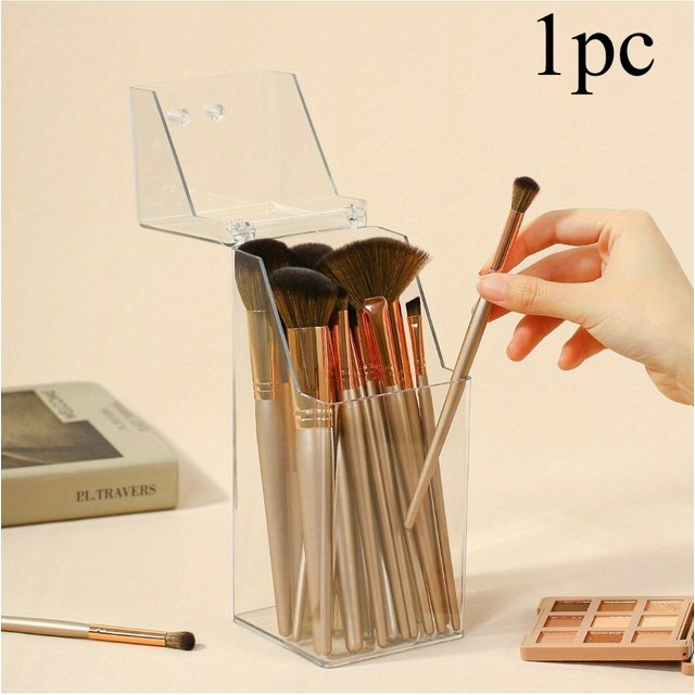 1pc Clear Makeup Brush Organizer, Large Capacity Makeup Brush Storage Box