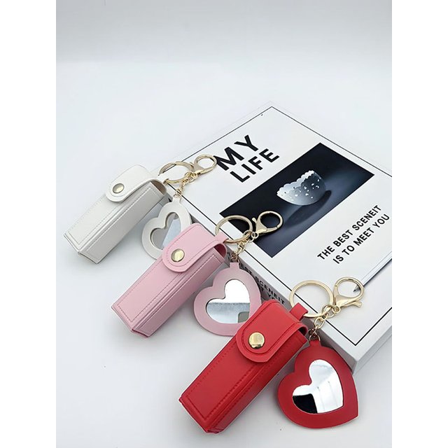 Various Colors Available, Heart-Shaped Mirror Portable Mini Lipstick Bag, Portable Lipstick Bag With Mirror, Small Cosmetic Bag,