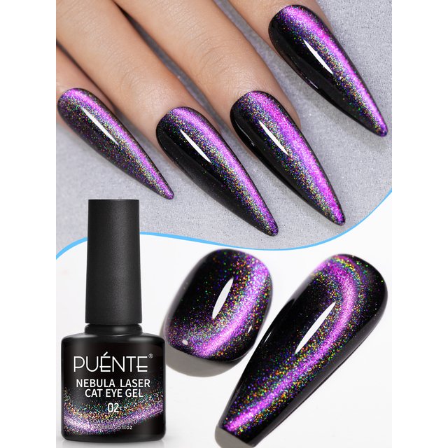 PUENTE 7.5ML Sparkling Pinkish Purple Laser Cat Magnetic Gel Nail Polish Holographic Rainbow Effect Soak Off UV Nail Art Varnish