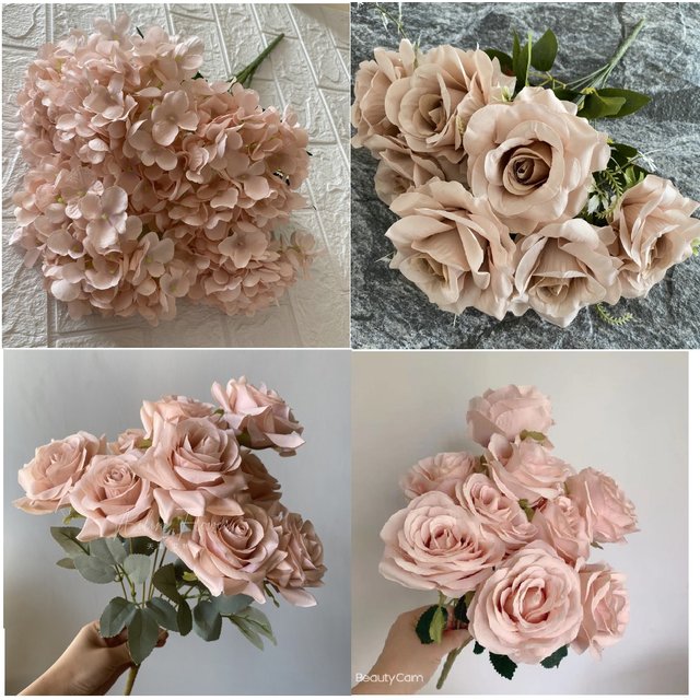Décoration de mariage : rangée de roses artificielles rose poudré, blush, nude, café clair, blanc riz, pour allée de mariage, livraison directe