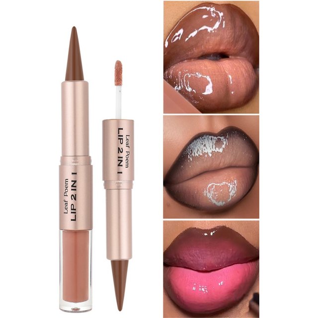 Black Brown Tapered Lip Liner Contour Pencil Double Head Mirror Plumping Lip Glaze Crystal Gloss Sexy Red Lips Tint Makeup New