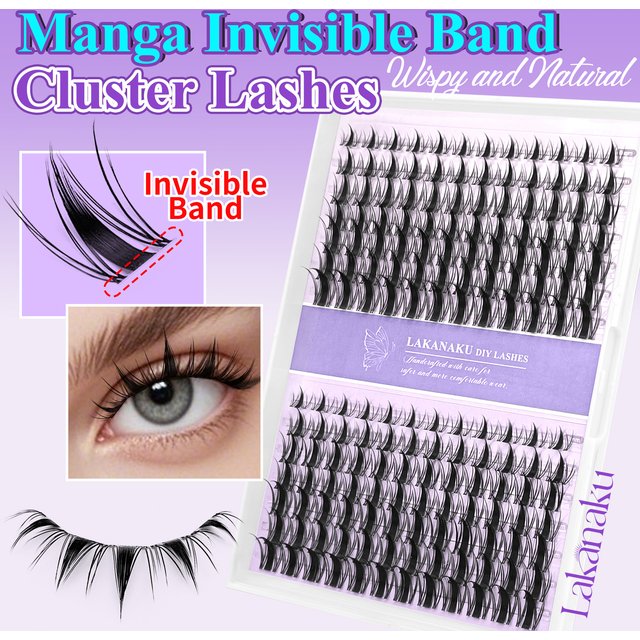 Lakanaku Diy Eyelashes Manga Style Lashes Invisible Bond Lash Fairy Cluster Lash Comic Makeup Sets and Kits Wispy Cluster Fans
