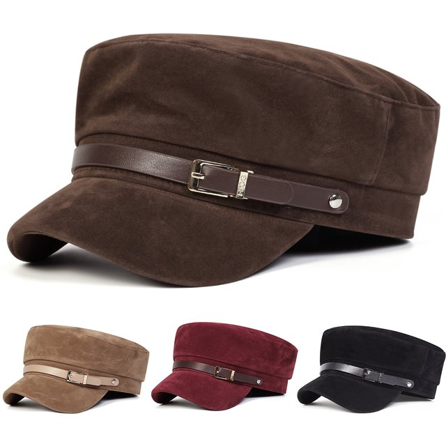 Unisex Suede Belt Buckle Military Hats Fashion Flat Top Baseball Caps for women Outdoor Sports Cadet Sunscreen Hat