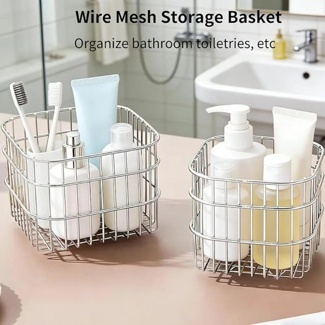 Metal Desktop Storage Basket Office Storage Containers Cosmetics Makeup Organizer Box Stationery Holder Kitchen Item Storage Box