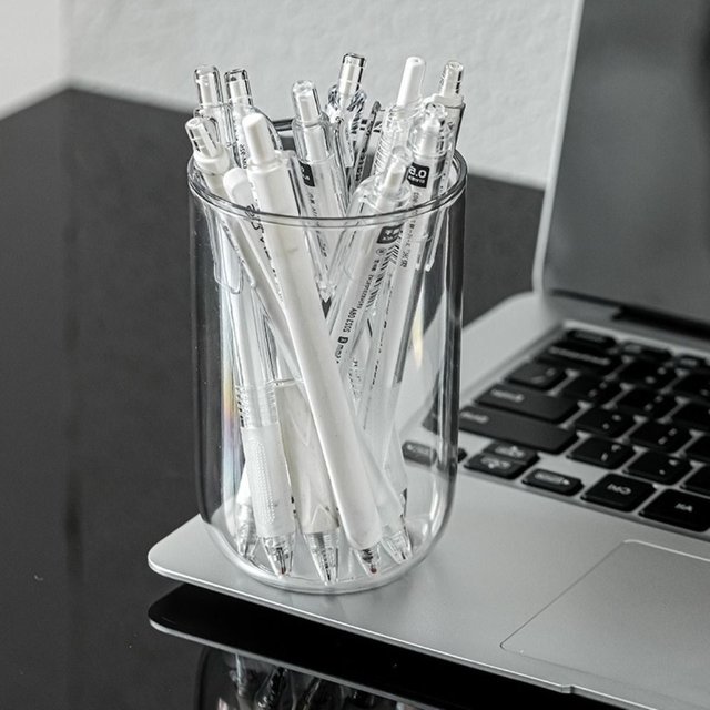 Minimalist Plastic Pen Holder Transparent Oval Pen Container Stationery Storage Bucket Makeup Brush Holder Desktop Organizer