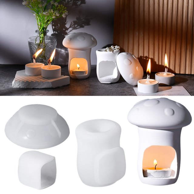 Moules en résine, moules en silicone pour bougeoirs creux en forme de champignon, moules en plâtre pour ornements de bougeoirs parfumés