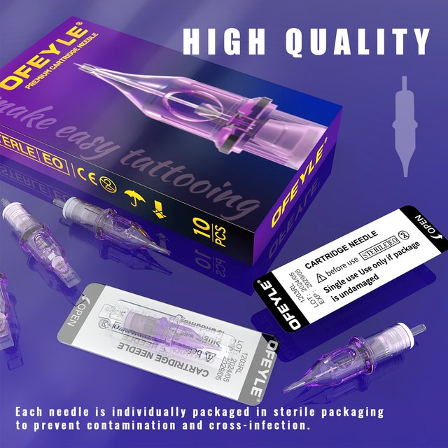 YILONG 10pcs Tattoo Cartridge Purple Needles Disposable Needles For Tattoo Machine For Eyebrow Eyeliner Permanent Makeup