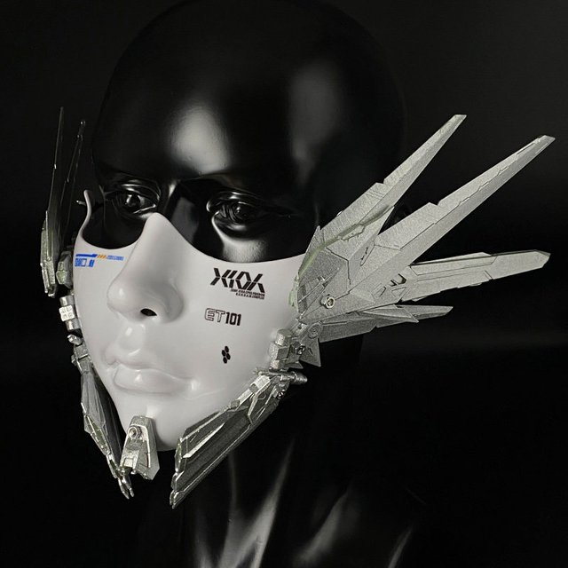 Cyberpunk Mechanical Geisha Half Face Mask Cosplay Prop Sci Fi Full Cover Mask For Adult Women Men Party