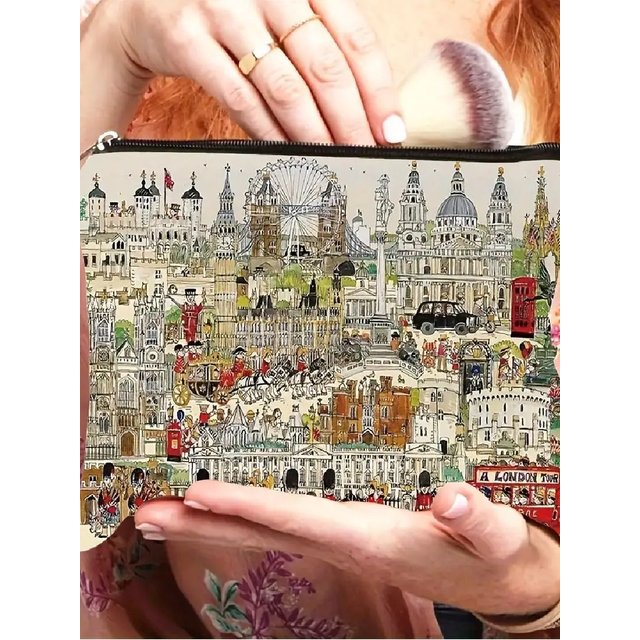 A London patterned makeup bag - cute multifunctional zipper bag for women, jewelry storage bag