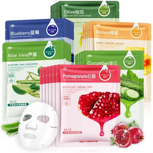 10pcs Natural Plant Facial Mask Moisturizing Oil Control Anti-Aging Fruit Aloe Korean Sheet Face Mask Beauty Skin Care Prodcuts