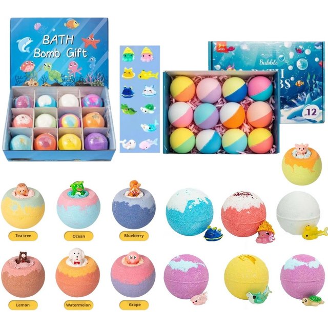 1/6/12PCS Bath Bombs Set Bubble Bath Fizzies for Children Safe & Natural Essential Oil Bubble Bath with Surprise Toys Inside