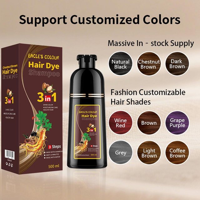 Shampooing Colorant Rapide 3 en 1, Coloration Instantanée, Couvre les Cheveux Gris et Blancs, Colorant Naturel à Base de Plantes, Coloration Rapide et Longue Durée