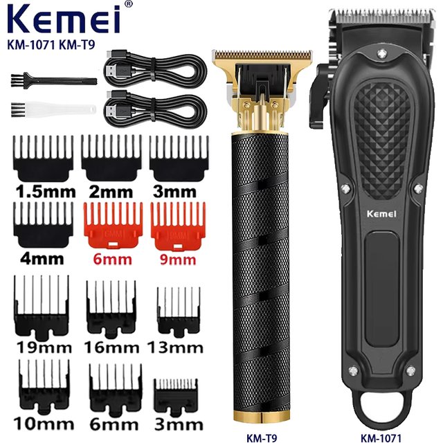 Kemei Hair Clipper Km-1071 Km-T9 UBS Rechargeable Cordless Beard Trimmer Powerful Electric Hair Clippers for men