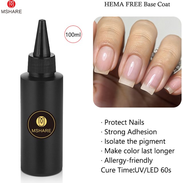 MSHARE Hema TPO Free Base Gel Nails Base Coat No Wipe Top Coat Nail Polish Product Uv Led Matte Semi Permanant Soak Off Rfill 10