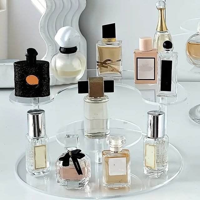 Half Moon Acrylic Display Riser, Clear Cupcake Dessert Stand Perfume Organizer Shelf for Cosmetics Collection Decor