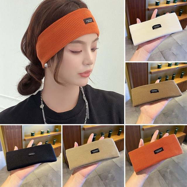 Fashion Candy Color Knitted Hair Band Sweat-absorbing Wide Yoga Exercise Headband Elastic Casual Makeup Hair Bands Women