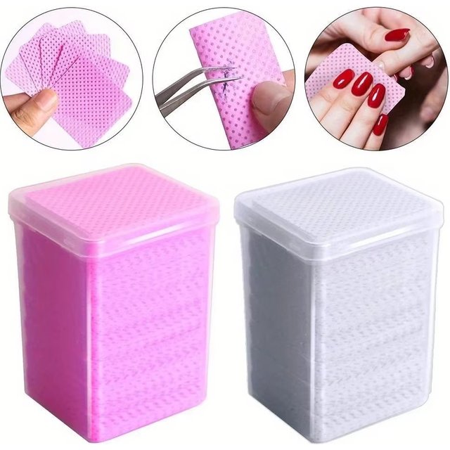 200Pcs Pink Lint-Free Nail Polish Remover Wipes UV Gel Glue Removal Cotton Pads for Manicure & Makeup Cleaning Tools