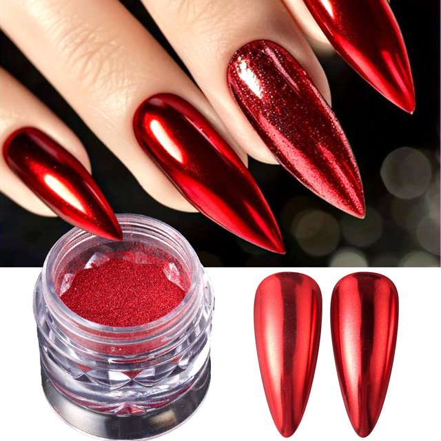 1 Box Red Chrome Nail Powder Pigment Magic Mirror Metallic Nail Glitter Rubbing Dust Charms Makeup Nail Art Decorations Manicure