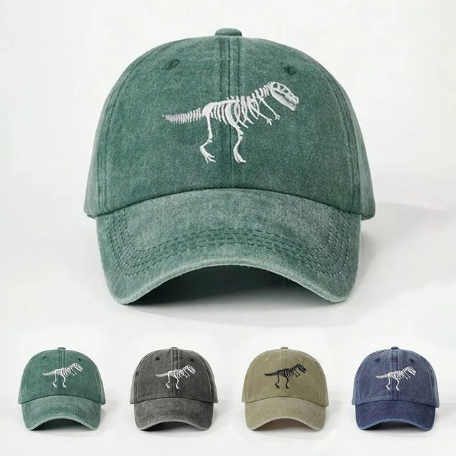 Children Dinosaur Embroidered Washed Baseball Cap Spring Autumn Outdoor Adjustable Casual Hats Boy Girl Travel Sunscreen Hat