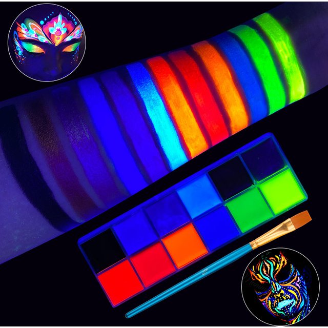 Face Body Paint Palette,UV Neon Face Painting UV Neon Fluorescent Face Body Art Paint-Non-Toxic,Face & Body Makeup