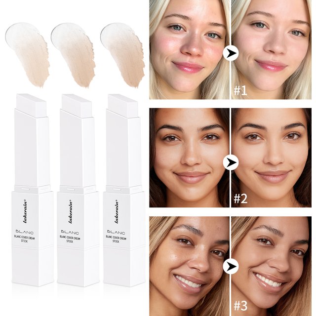 Blanc Cover Cream Stick Changing Foundation Stick Color Changing Foundation with Detachable Brush Hight Coverage Base Makeup