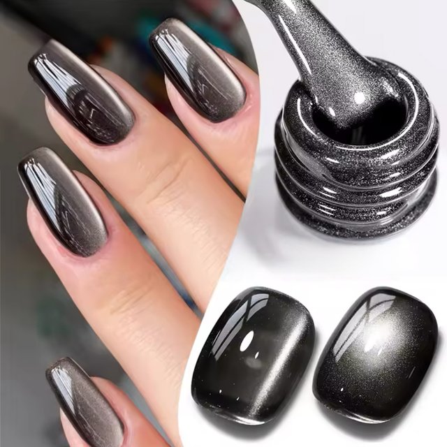 1-8pcs 12ML Winter 2026 New Black Glass Bead Pearl Cat's Eye Gel Nail Polish Pink Nails Black Nails Salon Use Nail Supplies
