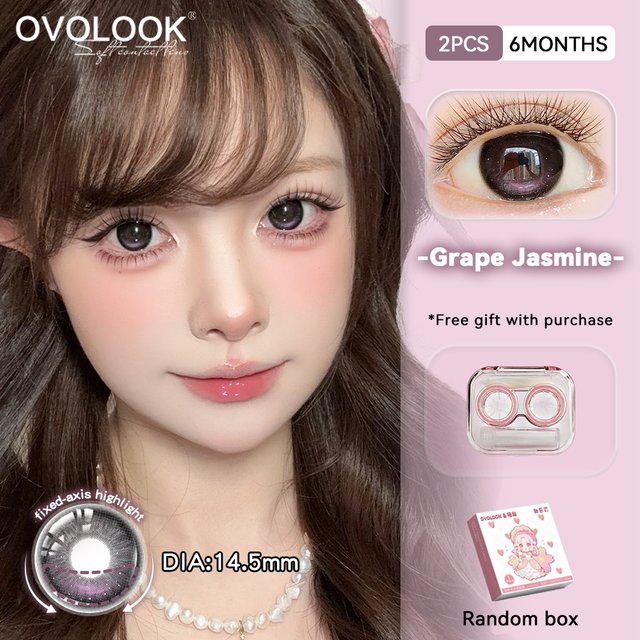 OVOLOOK-2pcs Fixed-Axis Half-Year Green Colored Contact Lenses for Eyes Myopia Cosmetics Blue Pupils Eye Color Lens