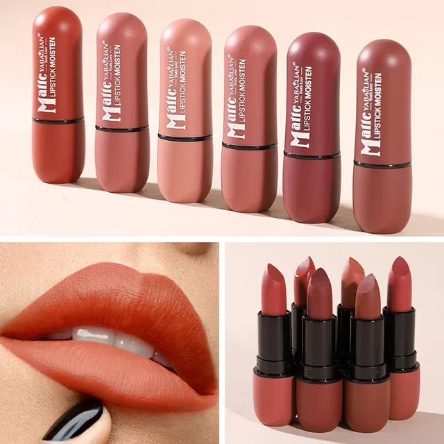 6-Color Matte Lipstick Velvet Sexy Lips Smooth Contour Pencil Brown Lip Waterproof Long-Lasting Color Lips Lipgloss Makeup