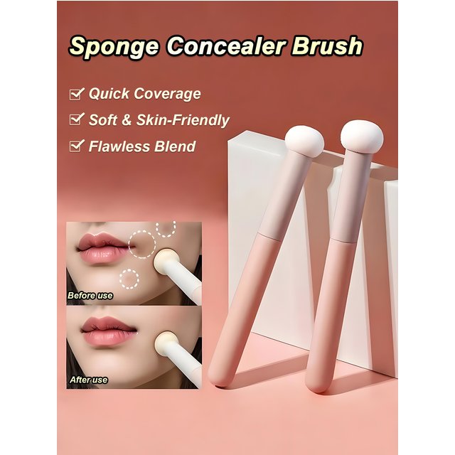 1/2PCS Mushroom Head Sponge Tip Concealer Brush, Soft Small Detail Brush for Under Eye, Tear Trough & Smile Lines Coverage