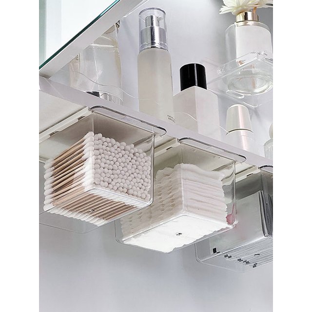 Under The Mirror Cabinet Transparent Bathroom Cotton Stick Makeup Cotton Bathroom Pull-Out Storage Drawer Style Storage Box