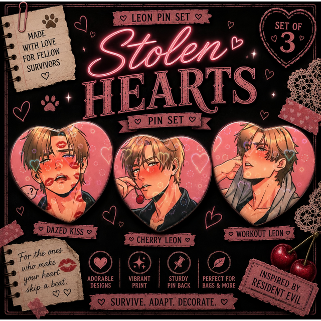Stolen Hearts Leon Resident Evil Holographic Heart Pin Blush Kiss Mark Anime Badge Cute Gift for Game Fans Collectible Lapel Pin
