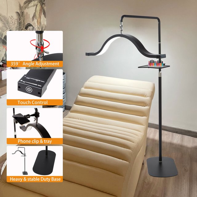 Fosoto FT-Y17 45W LED Lash Light with Magnetic Remote, 29inch Half Moon Floor Lamp for Eyelash, Makeup & Tattoo