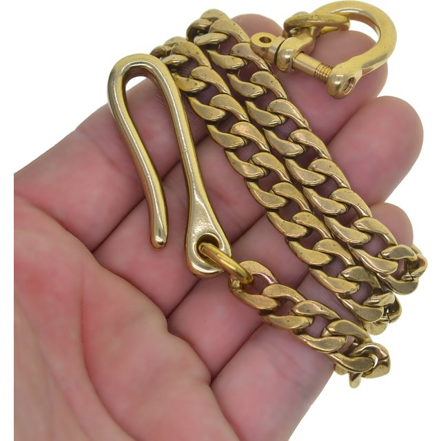 Portefeuille en laiton brut non plaqué, ceinture de jean de motard, chaîne italienne 9 mm NK Figaro, chaîne cubaine, porte-clés, crochet de ceinture en U, anneau à vis, cadeau EDC