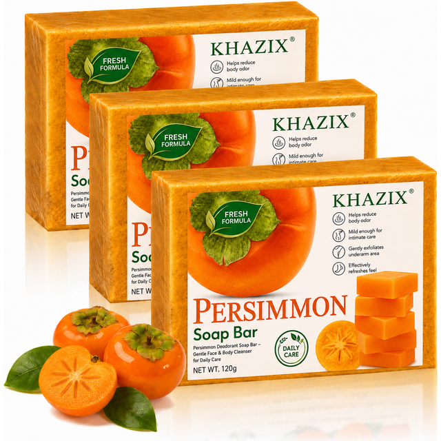1 Piece KHAZIX Persimmon Goat Milk Soap Bar, Natural Deodorant Cleansing Bar for men & Women, 120g