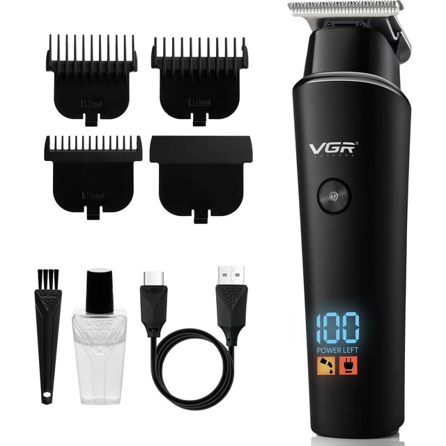 VGR Beard Trimmer Men - Cordless USB-C Rechargeable Hair Clippers - 6500 RPM Electric Motor - 500 Min Battery - 0.2 Mm Close Cut Facial & Head Trimmer - Stubble, Moustache, Neck, Face Grooming Kit