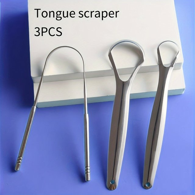 3pcs Stainless Steel Tongue Scraper U-shaped Metal Fresh Breath Cleaning Coated Tongue Toothbrush Oral Hygiene Care Tools