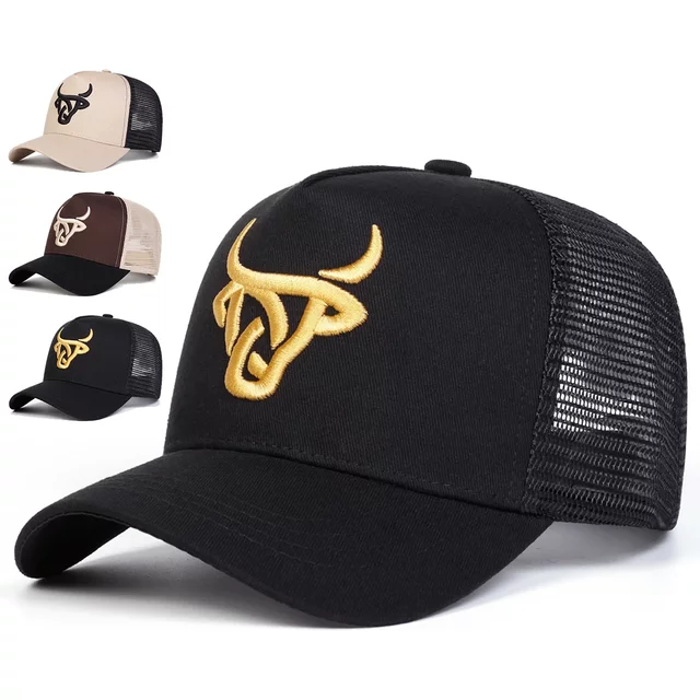 Unisex Ox Head Embroidery Baseball Net Caps Spring Summer Outdoor Sunscreen Hat Adjustable Casual Trucker Hats