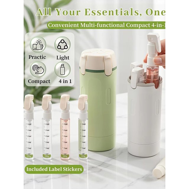 4 in 1 Travel Dispenser Bottle Portable Travel Refill Bottle Leakproof Travel Container for Perfume Shampoo Conditioner Lotion