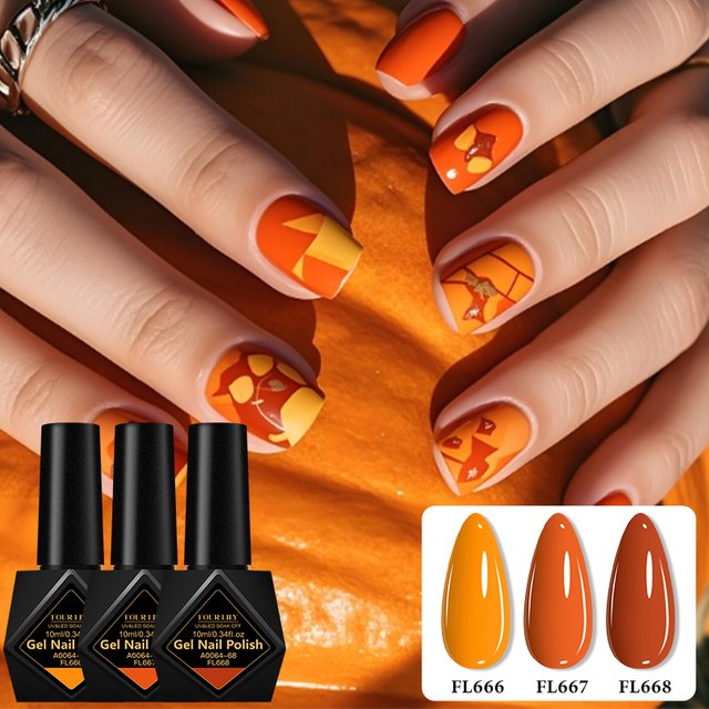 3PCS/SET FOUR LILY Halloween Orange Gel Nail Polish Set Brown Yellow Nail Gel Kit Soak Off UV LED Minicure DIY For Party Kit