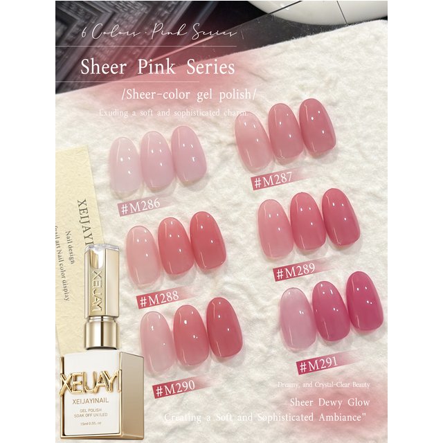 XEIJAYI 1/6pcs Pink Series Gel Nail Polish, 15ml French Nail Gel Polish, Soak Off UV Light Cure Gel Polish For Nail Decoration