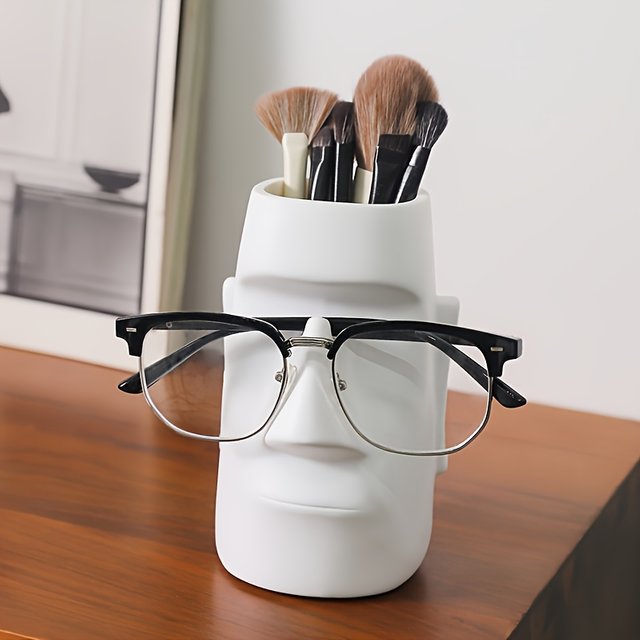 Plastic Stone Statue Glasses Holder Pen Holder Office Student Desk Pen Storage Box Makeup Brush Storage Home Decoration Gifts