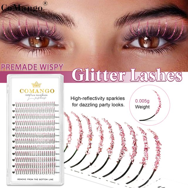 CoMango Shinning Colored Glitter Spikes Eyelash Extension Sliver Purple Blue Pink For Christmas Cosplay Party Makeup