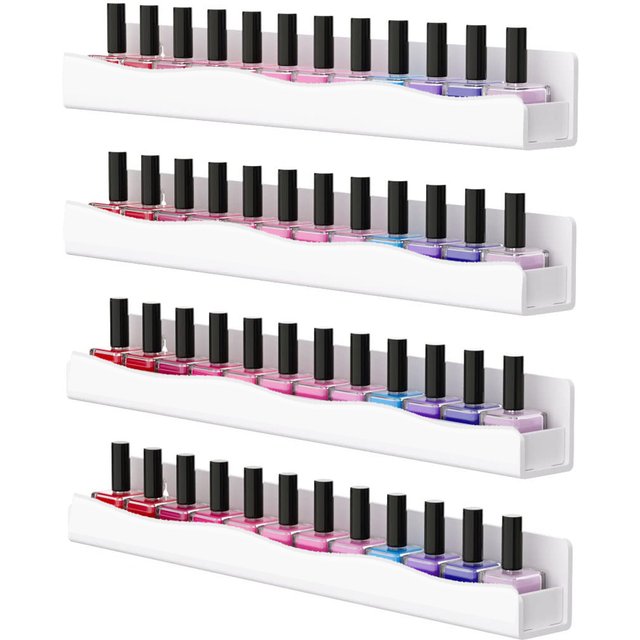 Nail Polish Wall Rack: 4 Shelves 15 Inch White Acrylic Nail Polish Organizer for 48-66 Bottles Multi-Purpose Acrylic Shelf.