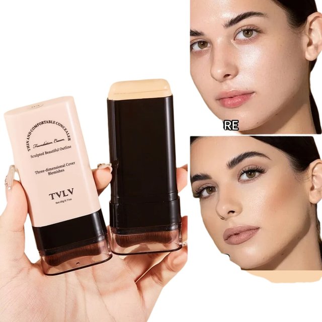 TVLV Velvet Moist Light Eraser Foundation Stick with brush Long-Lasting Flawless Concealer Cream Makeup for Face Beauty Cosmetic